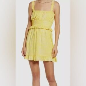 ❤️ 3 for $25 ❤️ Yellow Camo Ruffle Strap Smocked Mini Summer Casual Dress Size S